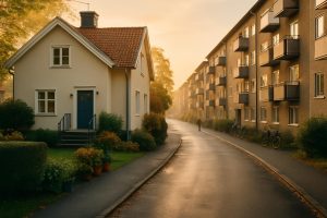 Bostadspriser i september syns i höstgata med villa och lägenheter