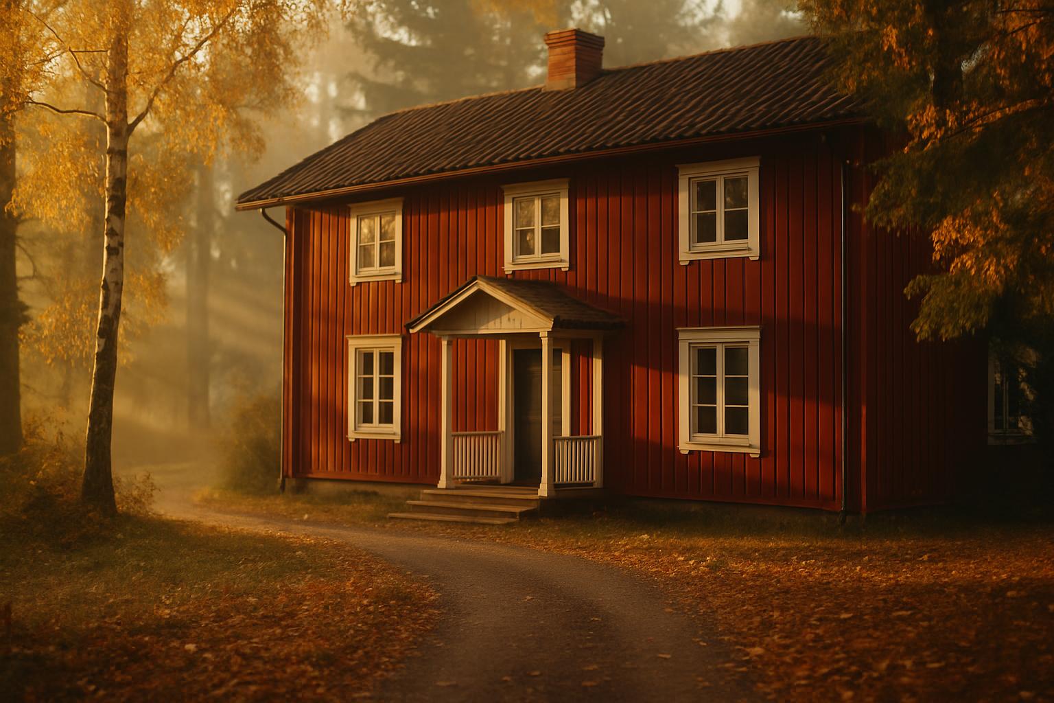 Bolåneräntorna faller när en klassisk röd lantgård i oktober